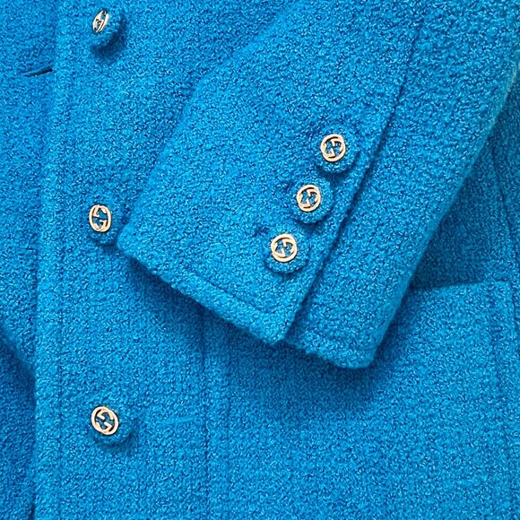 FREE AUTH! - Gucci Blue/Turquoise 2025 Wool GG Button Coat - IT 42 / US 6 - NWOT - Picture 11 of 11